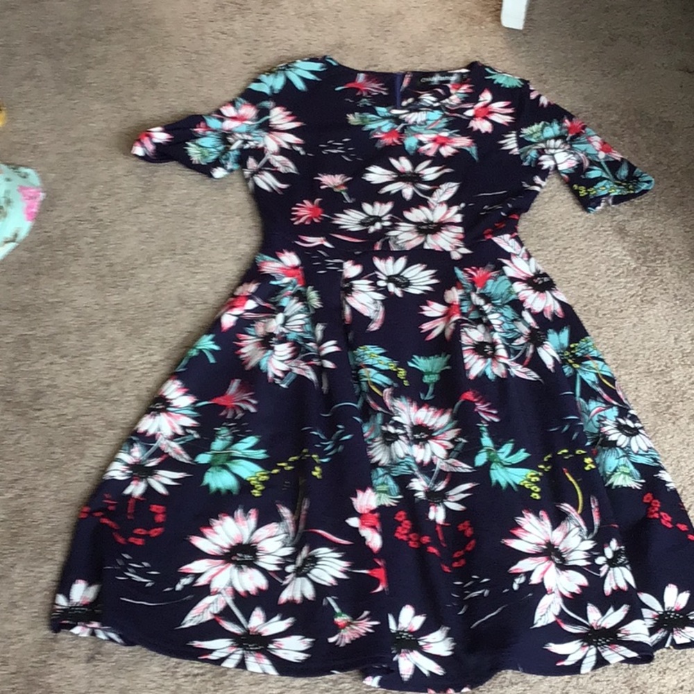 Floral Navy dress Oxiuly-Fashion